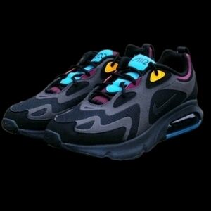 ✔👟8.5 Nike Air Max 200 Mens Black Sneakers with Teal, Yellow & Purple Accents